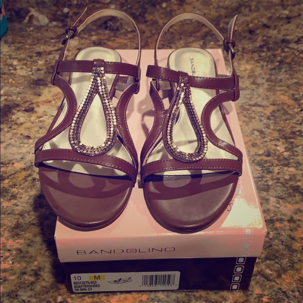Bandalino Brown Leather Like Sandals